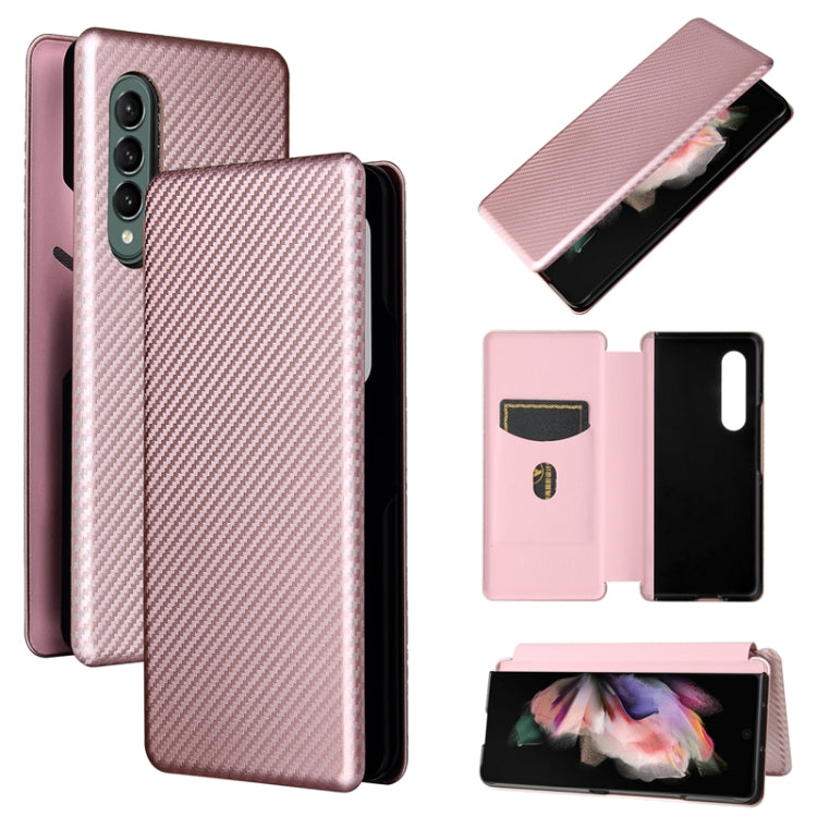 Pink carbon-fiber textured flip phone case collage with open and closed views.