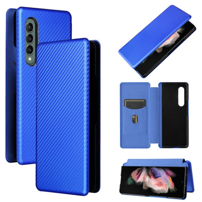 Flip phone case with carbon fiber texture, bright blue, card slot on back