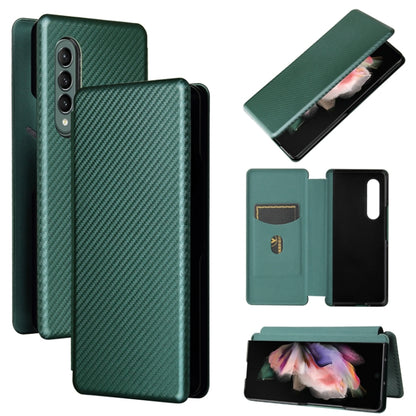 Green carbon fiber-texture flip leather phone case, card holder panel and cutouts