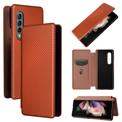 Orange carbon-fiber texture flip phone case with card slot and camera cutout