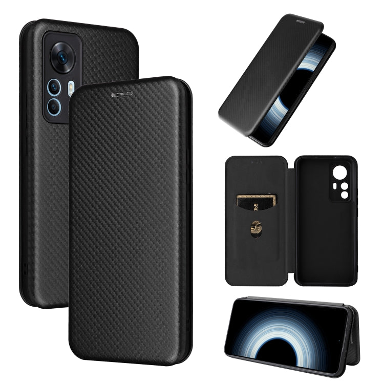 Flip phone case with carbon fiber texture, black, card slot and camera cutouts