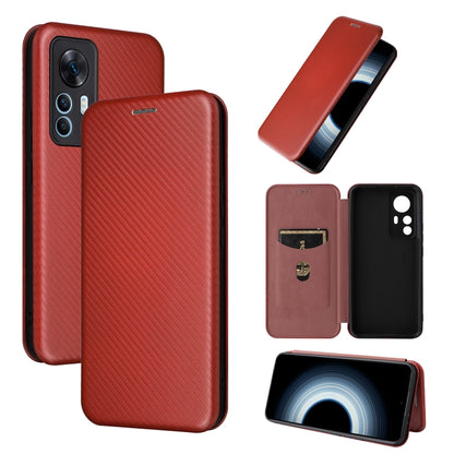 Burgundy carbon-fiber texture flip phone case with card slot and camera cutout