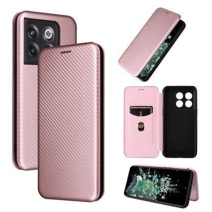 Flip phone case with carbon fiber texture, pink, card slot on back