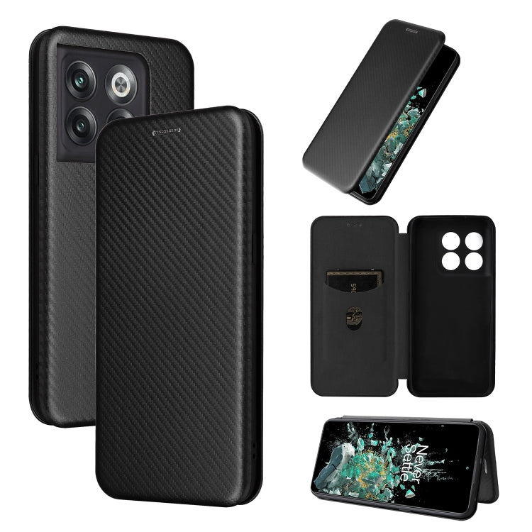 Flip phone case with carbon fiber texture, black, card slot and front flip cover