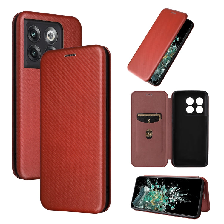 Red carbon-fiber texture flip phone case with card slot and camera cutout