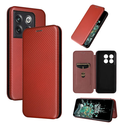 Red carbon-fiber texture flip phone case with card slot and camera cutout