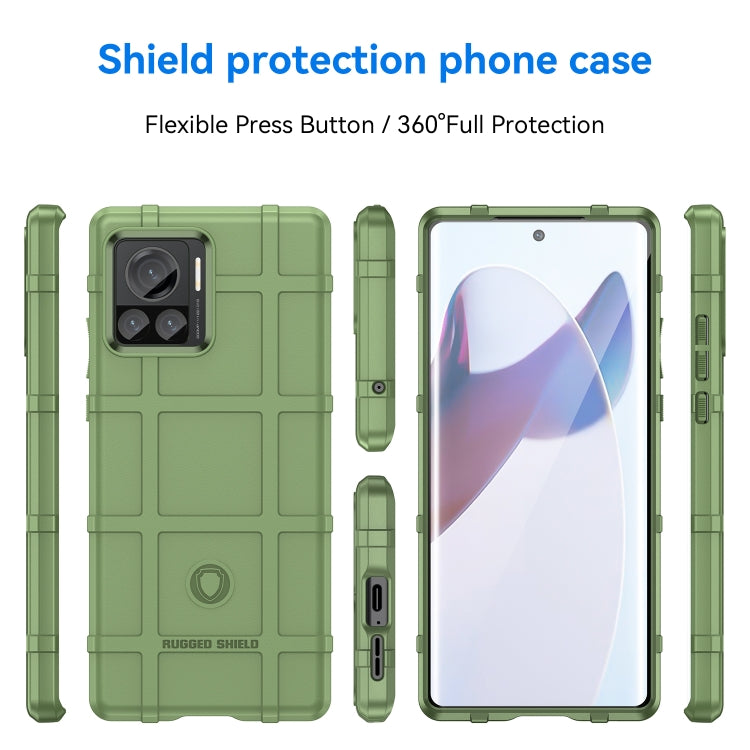 Green rugged TPU phone case, front and back view with side buttons and camera cutout