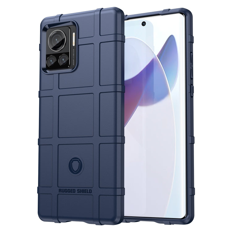 Blue rugged TPU phone case with camera cutout and raised screen edges