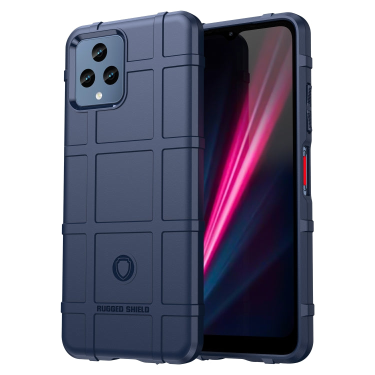 Blue rugged TPU phone case with front cover and rear camera cutout
