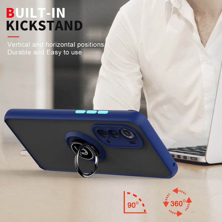 Blue phone case with built-in kickstand and ring holder for Motorola Edge 2022