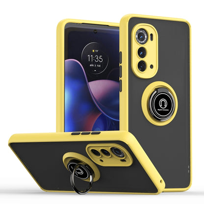 Yellow phone case with ring holder and raised camera protection for Motorola Edge 2022