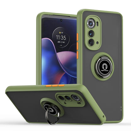 Green phone case with ring holder and raised camera protection for Motorola Edge 2022