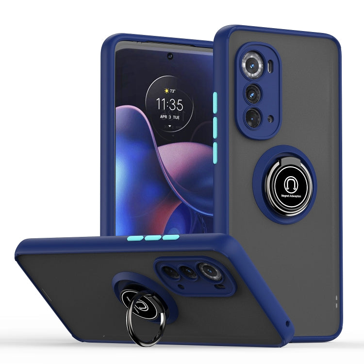 Phone case with ring holder, dark gray back and blue frame, for Edge 2022