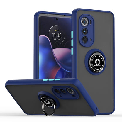 Phone case with ring holder, dark gray back and blue frame, for Edge 2022