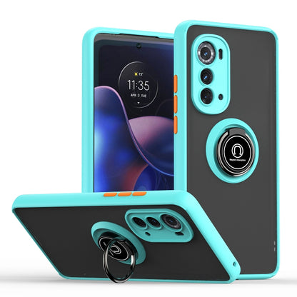 Phone case with ring holder, turquoise accents and dark back, for Edge 2022