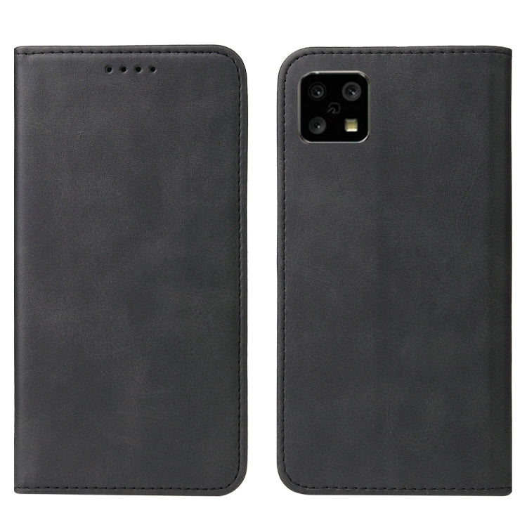 Black leather folio phone case with magnetic closure, front and back views