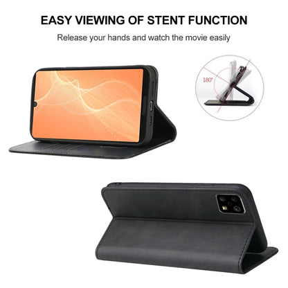 Black leather folio phone case with magnetic closure, stand position