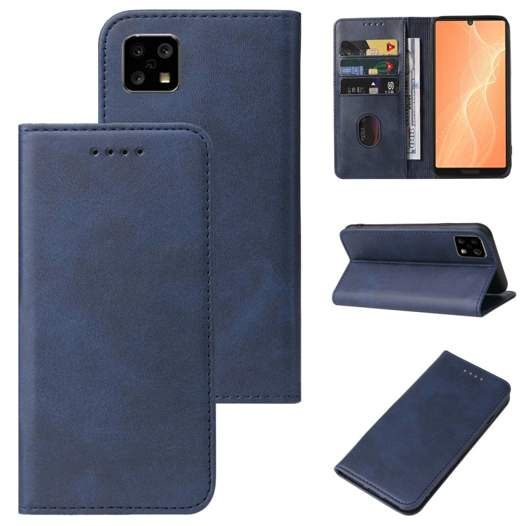 Magnetic leather phone case with folio cover and card holder, blue