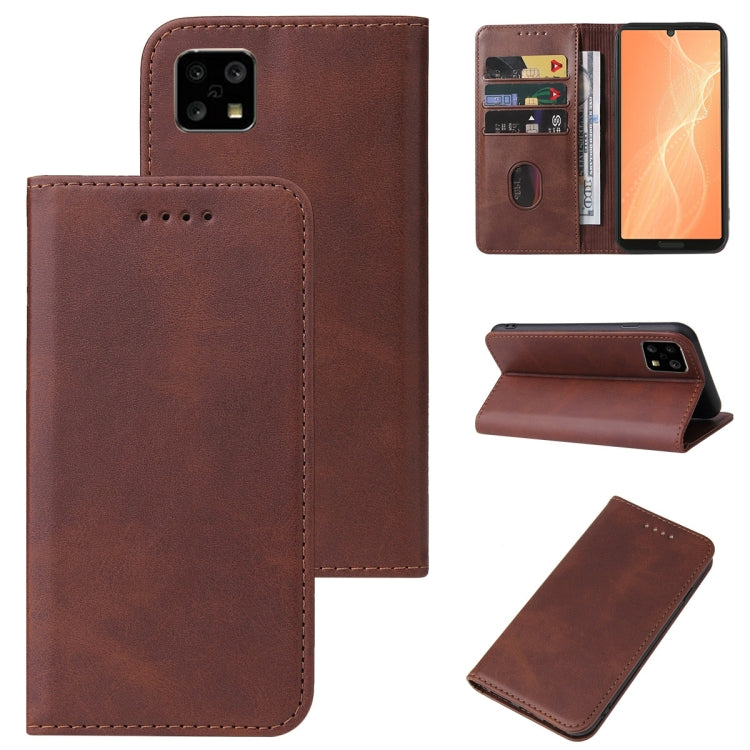 Magnetic leather phone case with folio cover and card holder, dark brown