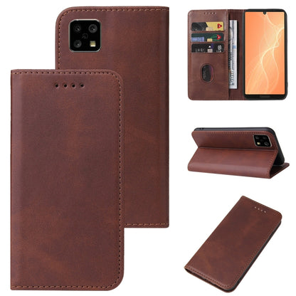 Magnetic leather phone case with folio cover and card holder, dark brown