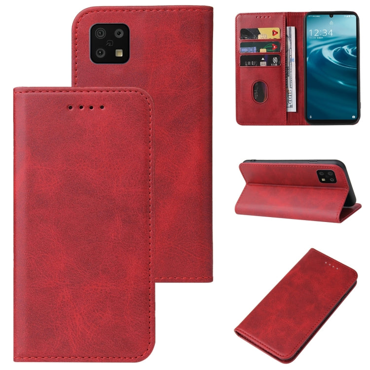 Magnetic leather phone case with folio cover and card holder, red