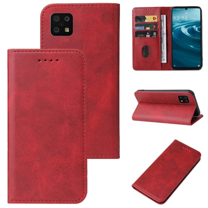 Magnetic leather phone case with folio cover and card holder, red