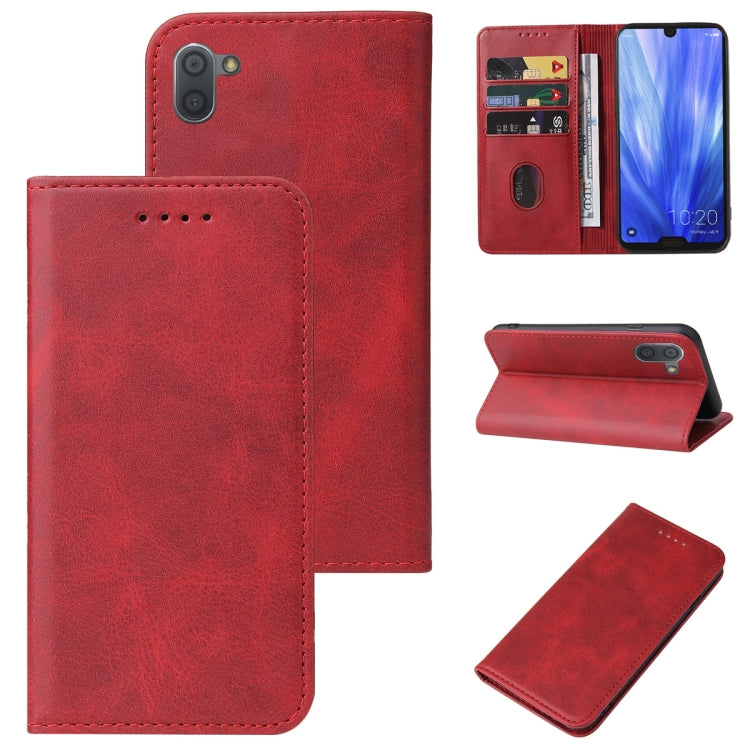 Magnetic leather phone case with folio cover and card holder, red