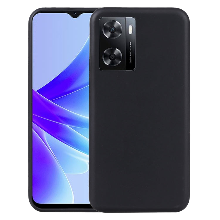 Black TPU phone case with dual camera cutouts and raised edges for OPPO A57s