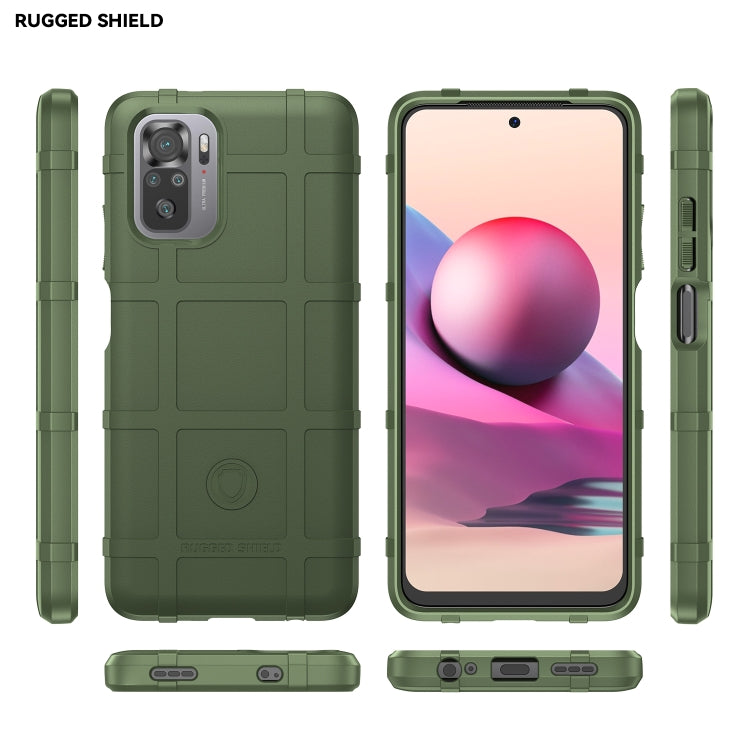 Rugged shockproof TPU phone case in green, shown front, back, and side views