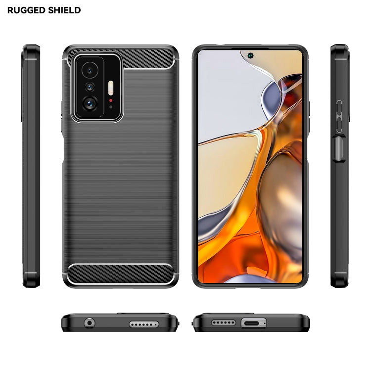 Navy brushed carbon fiber texture TPU case with front and back views, rugged bumper