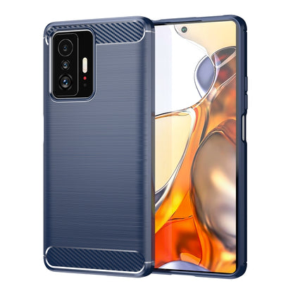 Navy brushed texture TPU phone case with dual camera cutout and raised corners