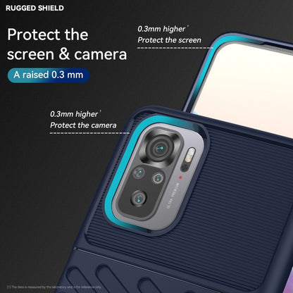 Blue rugged TPU phone case with raised camera area and screen-protecting front lip