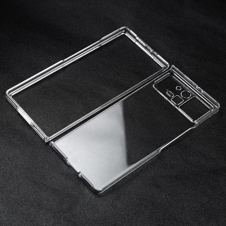 Transparent phone case with camera cutouts and raised edges, clear dual shell