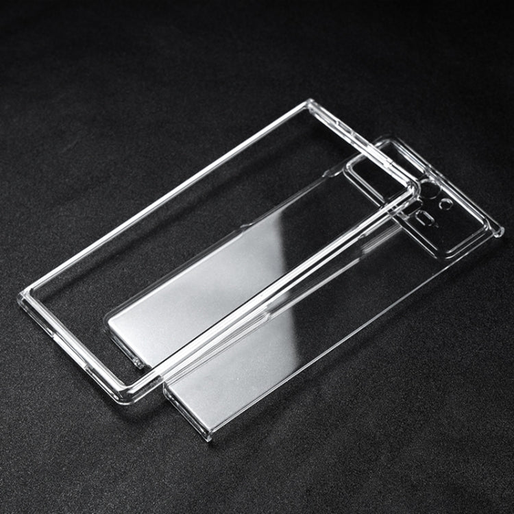 Clear two-piece phone case with hinge and camera area cutout, protective fit