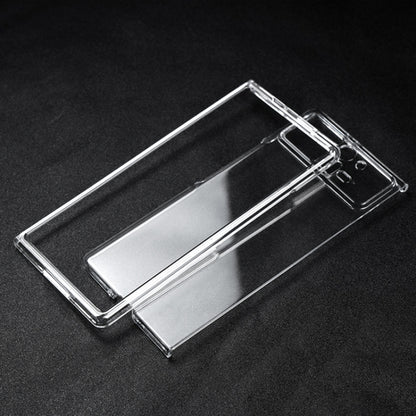 Clear two-piece phone case with hinge and camera area cutout, protective fit