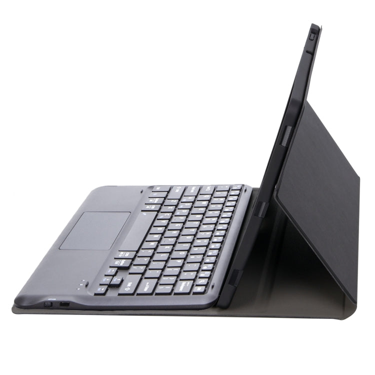Dark gray keyboard tablet case with stand for angled typing and touchpad
