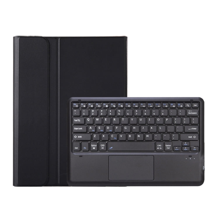 Black tablet case with detachable Bluetooth keyboard and touchpad, shown closed