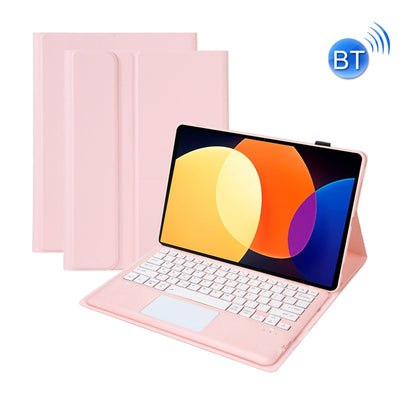 Pink tablet case with Bluetooth keyboard and touchpad, folding cover and angled stand