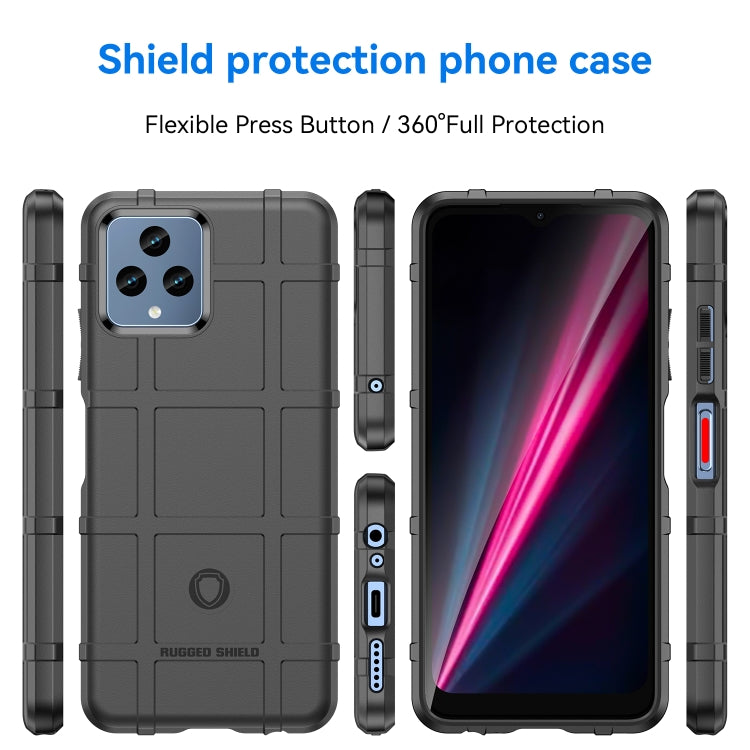 Full coverage rugged TPU phone case, black with side buttons and camera cutout
