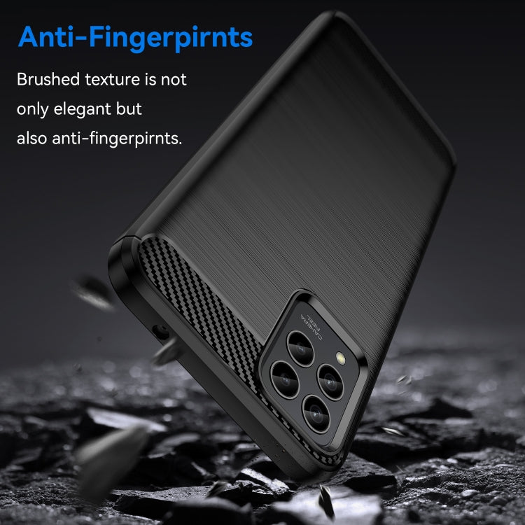 Black TPU phone case with brushed texture and carbon-fiber corner pattern