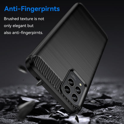 Black TPU phone case with brushed texture and carbon-fiber corner pattern