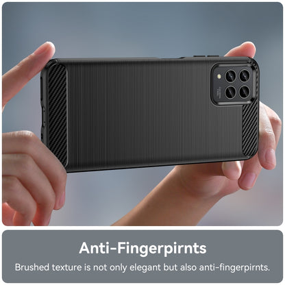 Black TPU phone case with brushed texture and carbon-fiber corner detail
