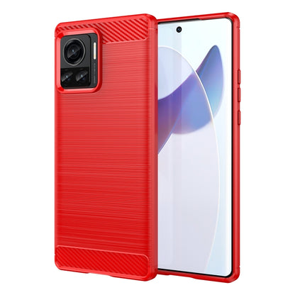 Brushed texture carbon fiber TPU phone case, red, with camera cutout