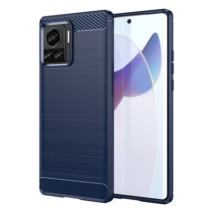 Brushed texture carbon fiber TPU phone case, blue, with camera cutout