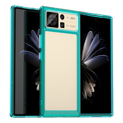 Teal transparent TPU acrylic phone case for Xiaomi Mix Fold 2, beige insert, camera cutouts