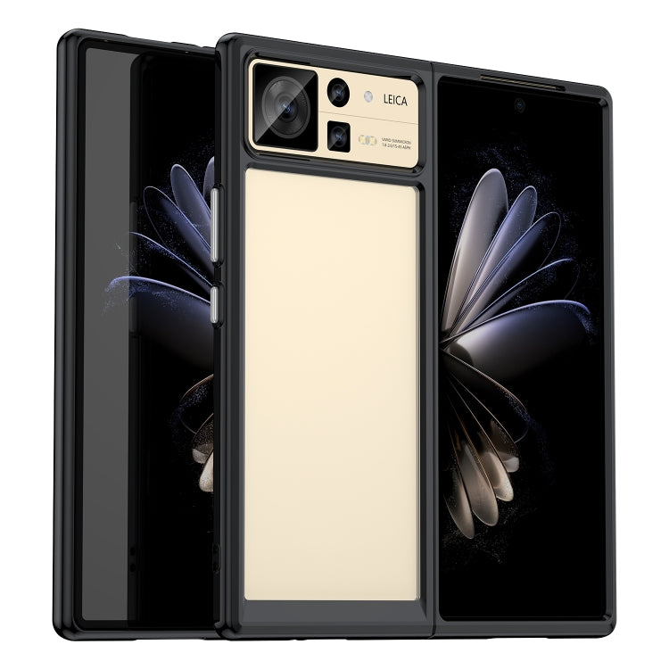 Foldable transparent TPU phone case with black edges, dual-camera cutout