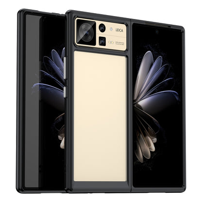 Foldable transparent TPU phone case with black edges, dual-camera cutout