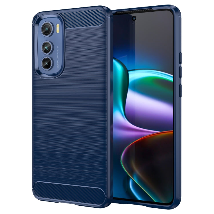 Blue TPU phone case with brushed carbon-fiber texture and camera cutouts