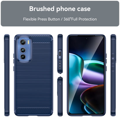 Blue brushed TPU phone case shown front, back, and side with button cutouts