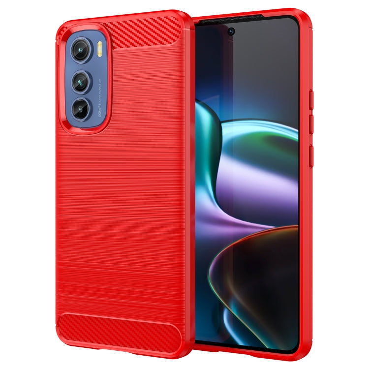 Red TPU phone case with brushed texture and carbon-fiber pattern for camera